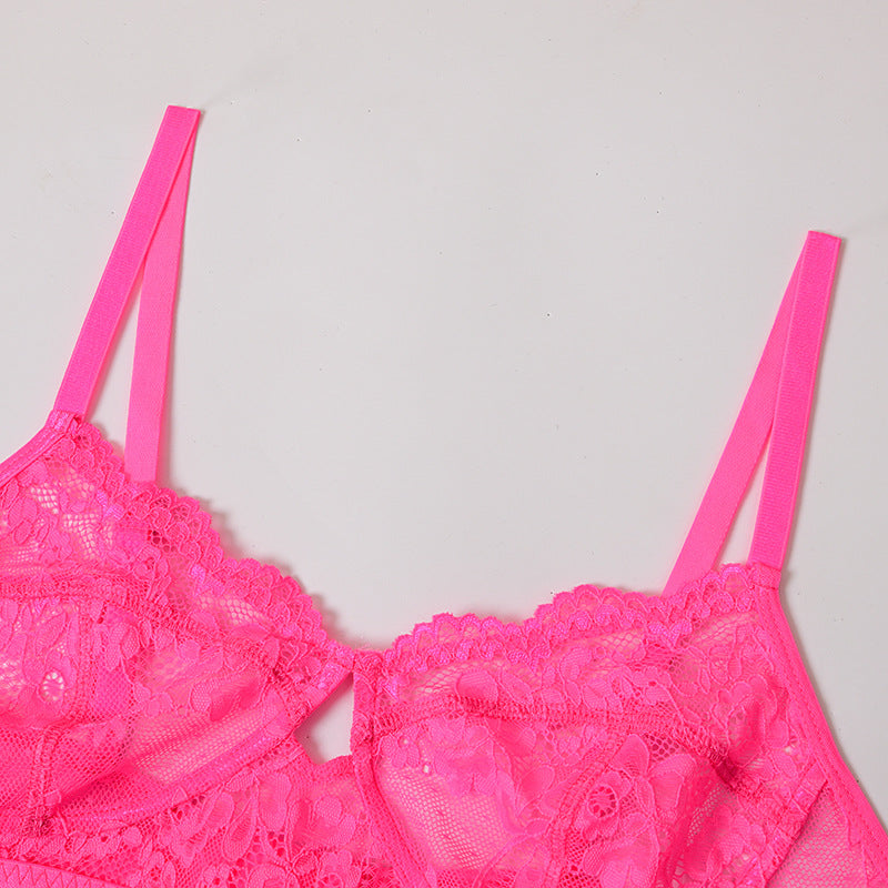 Conjunto de lencería sexy de encaje sin aro de acero.