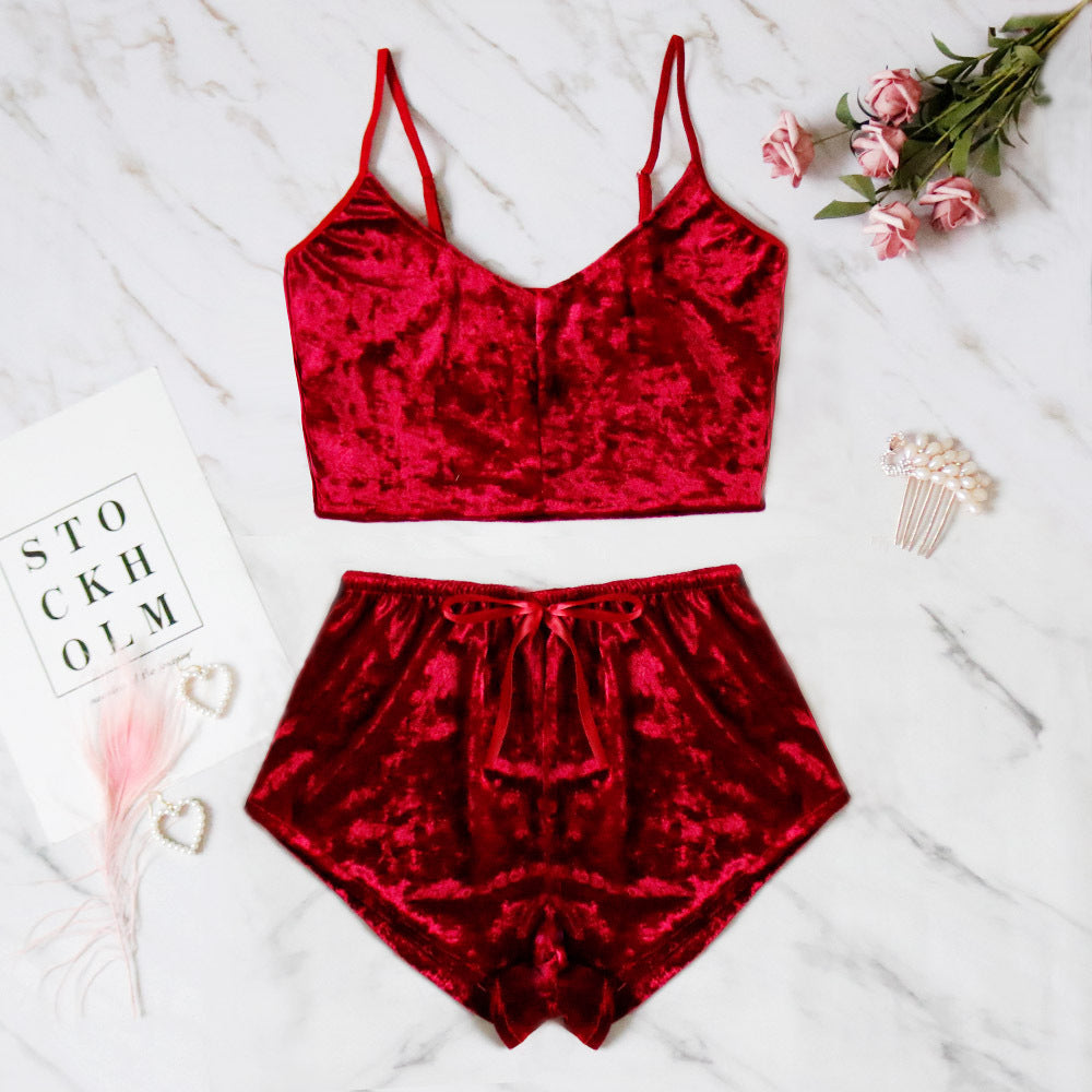 Lingerie sexy à col en V et diamants dorés
