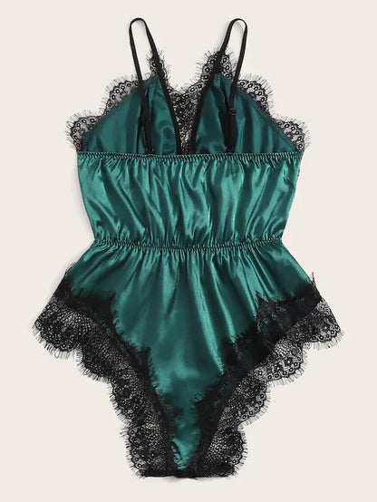 Plus Size Lace Satin Pajamas Summer Sexy V-neck Strap Home Womens Underwear Sexy Sleepwear