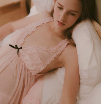 Ensemble chemise de nuit et culotte sexy pour femmes, dentelle en V profond