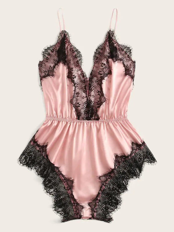 Plus Size Lace Satin Pajamas Summer Sexy V-neck Strap Home Womens Underwear Sexy Sleepwear