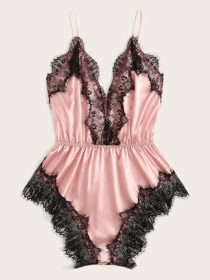 Plus Size Lace Satin Pajamas Summer Sexy V-neck Strap Home Womens Underwear Sexy Sleepwear