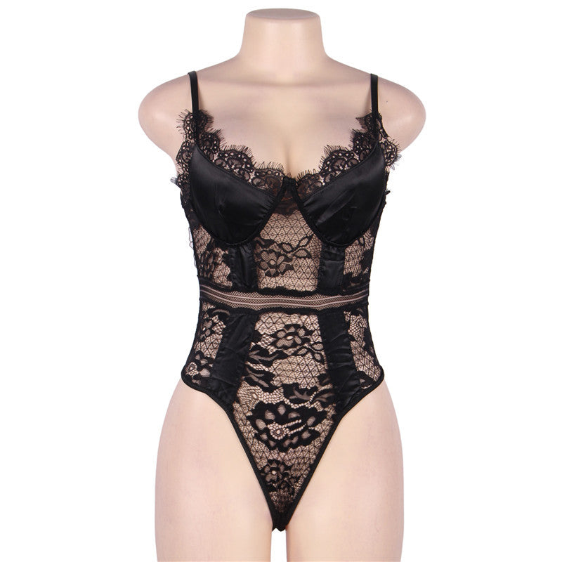 One Piece Wave Undershirt Sexy Lace Sling High Fork Open Hidden Hook