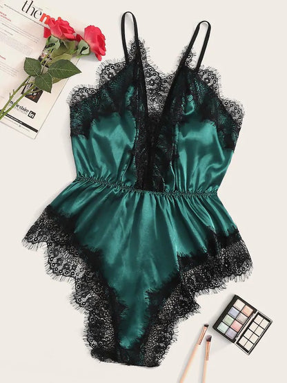 Plus Size Lace Satin Pajamas Summer Sexy V-neck Strap Home Womens Underwear Sexy Sleepwear