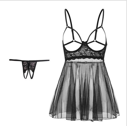 Babydoll de encaje Sexy para mujer, lencería con sujetador abierto en la entrepierna, Chemise con flores flotantes, vendaje Retro, vestido Cheongsam dividido, uniforme