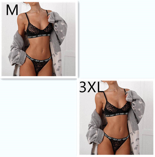 Conjunto de dos piezas de lencería sexy de encaje de tres puntos con vendaje de encaje sexy