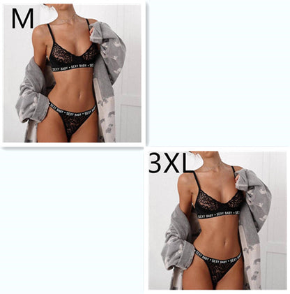 Conjunto de dos piezas de lencería sexy de encaje de tres puntos con vendaje de encaje sexy
