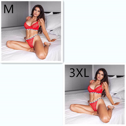 Conjunto de dos piezas de lencería sexy de encaje de tres puntos con vendaje de encaje sexy
