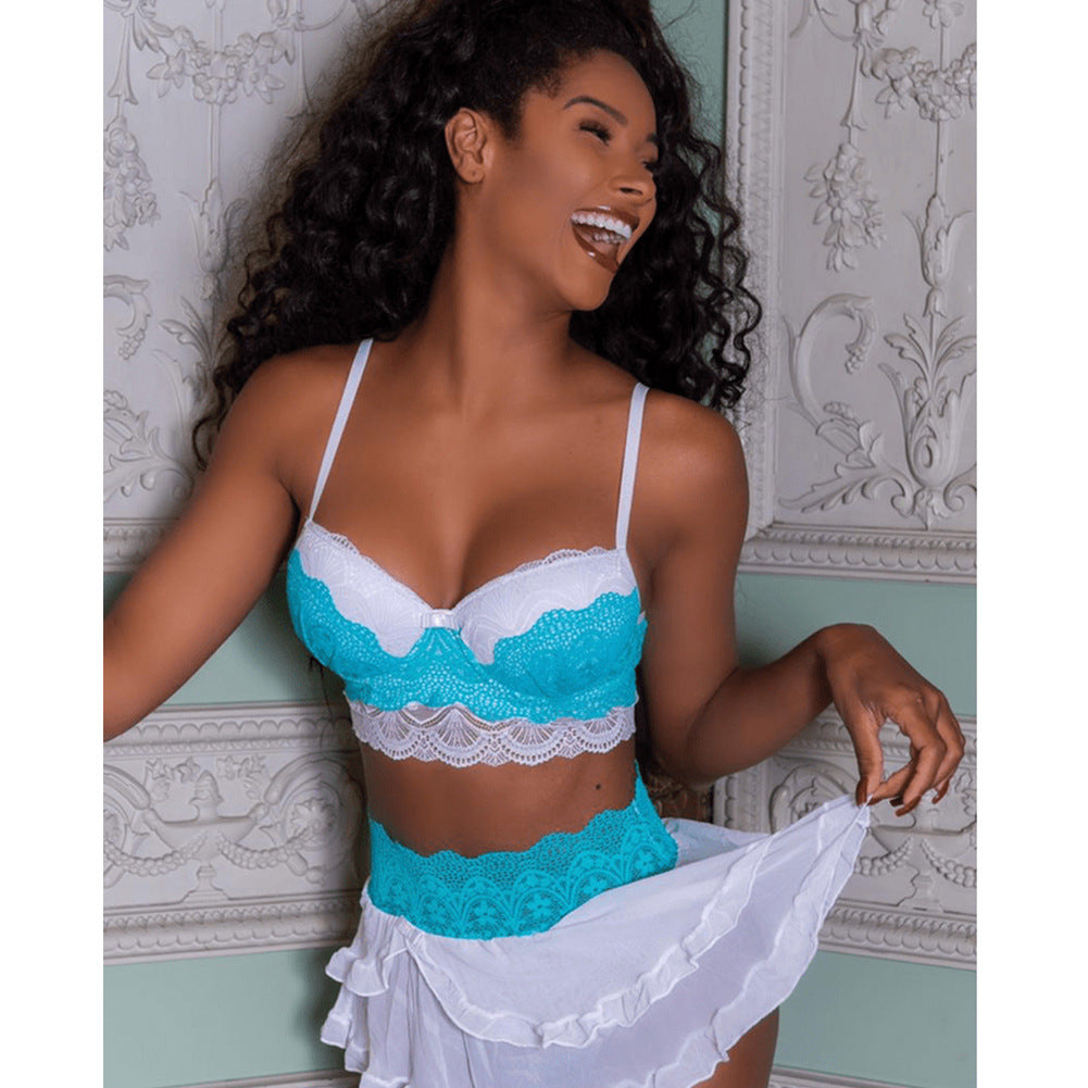 Lingerie Sexy pour femmes, robe pyjama, nuisette, string, ensemble de soutien-gorge en dentelle
