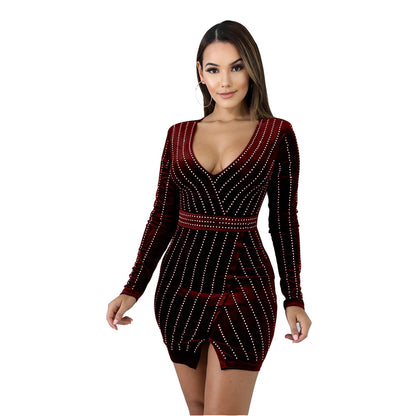 Hot Rhinestone Bag Hip Dress Sexy Nightclub Skirt