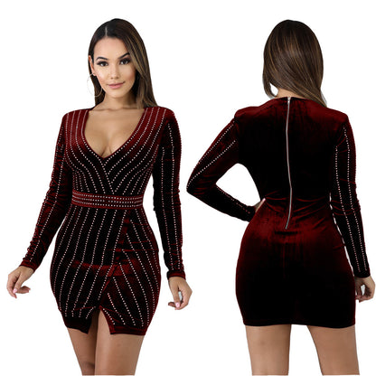 Hot Rhinestone Bag Hip Dress Sexy Nightclub Skirt