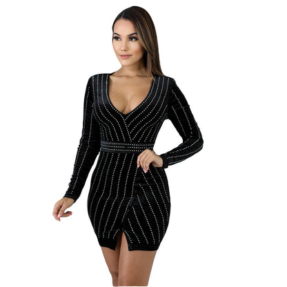 Hot Rhinestone Bag Hip Dress Sexy Nightclub Skirt