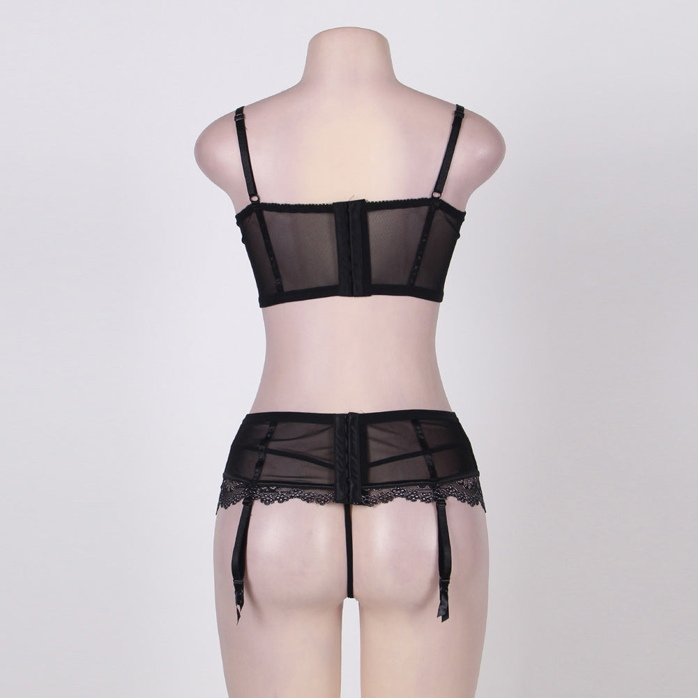 Ensemble de jarretelles à trois points en dentelle de lingerie sexy