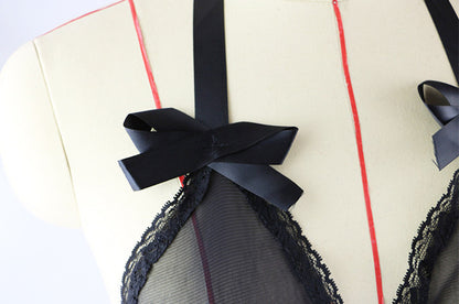 Body transparent en maille et dentelle, lingerie sexy
