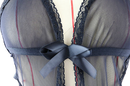 Body transparent en maille et dentelle, lingerie sexy