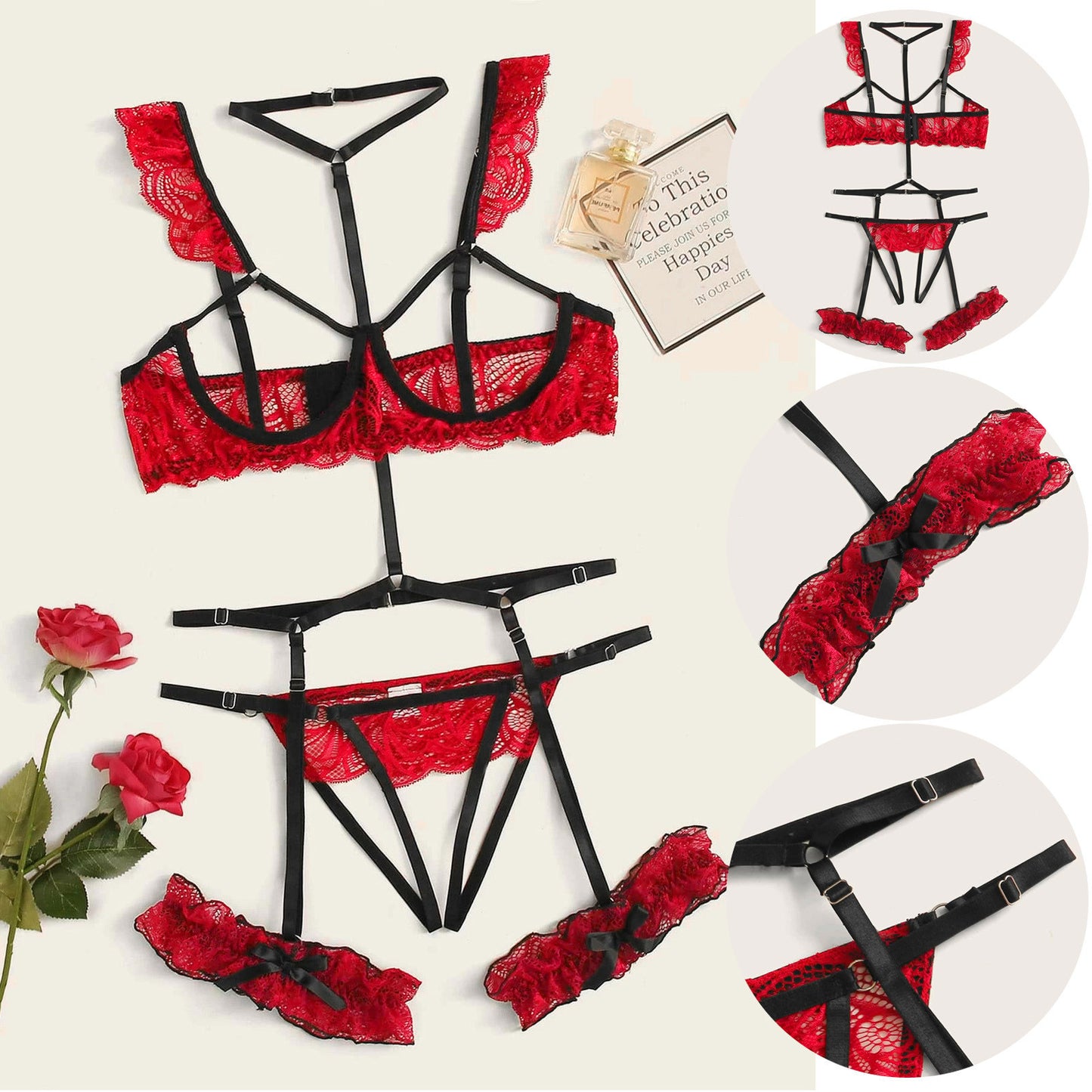 Soutien-gorge bonnets lingerie sans entrejambe avec jarretière