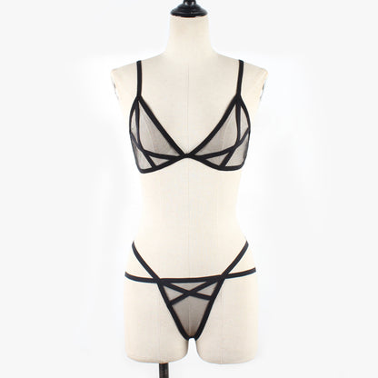 Ensemble de soutien-gorge de sous-vêtements à lacets en maille sexy pour dames