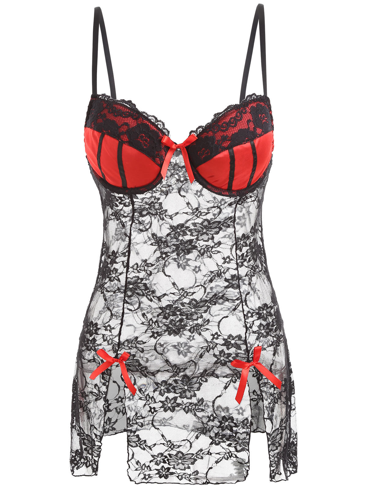 Lencería sexy Conjunto de pijama transparente con espalda abierta Camisón hueco de encaje