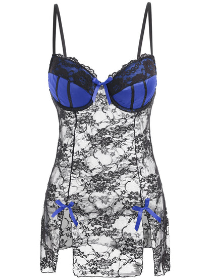 Lencería sexy Conjunto de pijama transparente con espalda abierta Camisón hueco de encaje
