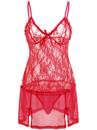 Ensemble pyjama sexy avec bretelles en dentelle, chemise de nuit tentation