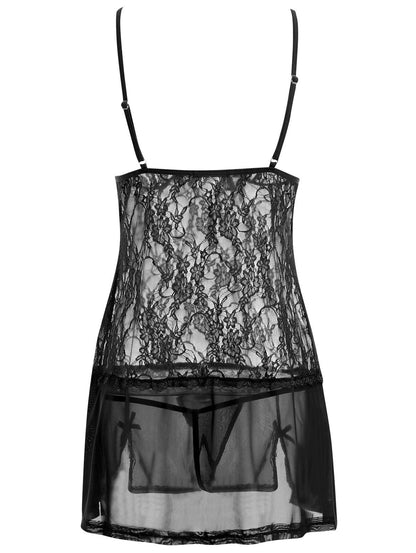Ensemble pyjama sexy avec bretelles en dentelle, chemise de nuit tentation