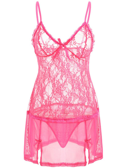 Ensemble pyjama sexy avec bretelles en dentelle, chemise de nuit tentation