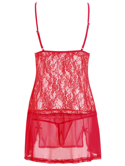 Ensemble pyjama sexy avec bretelles en dentelle, chemise de nuit tentation