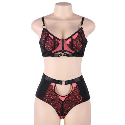Grand ensemble de soutien-gorge sexy en satin rose sexy avec coutures en dentelle