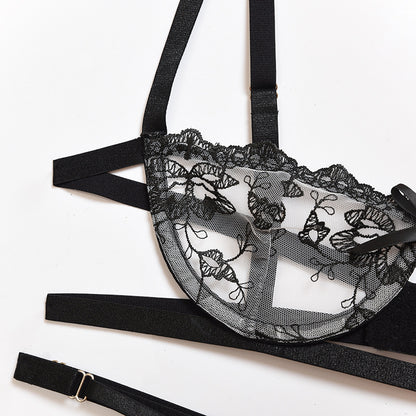 Style chaud européen et américain nouveau ensemble de sous-vêtements de soutien-gorge sexy en dentelle en maille brodée