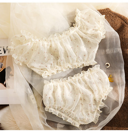 Ensemble pyjama avec anneau de jambe, sous-vêtements Sexy en dentelle douce et courte, Perspective transparente