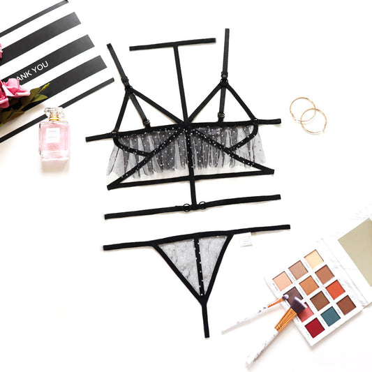 Ensemble de fronde en maille pour femmes, sous-vêtements Sexy à col suspendu, tentation de Perspective