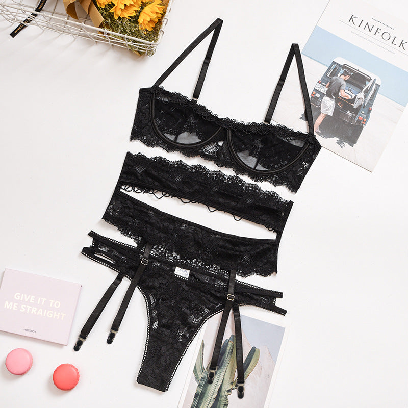 Yimunancy 3 pièces ensemble de Lingerie femmes Transparent Sexy ensemble de soutien-gorge dames dentelle Lingerie lingerie intime ensemble