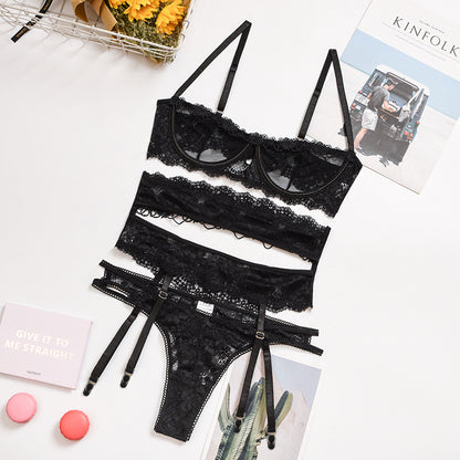 Yimunancy 3 pièces ensemble de Lingerie femmes Transparent Sexy ensemble de soutien-gorge dames dentelle Lingerie lingerie intime ensemble