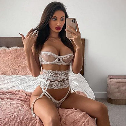 Yimunancy 3 pièces ensemble de Lingerie femmes Transparent Sexy ensemble de soutien-gorge dames dentelle Lingerie lingerie intime ensemble