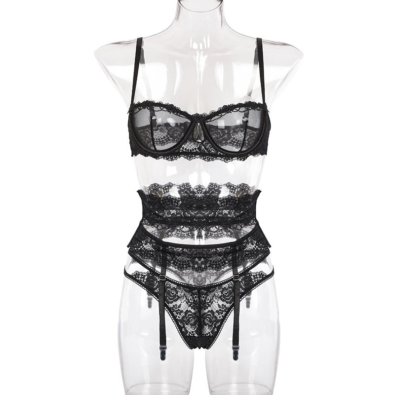 Yimunancy 3 pièces ensemble de Lingerie femmes Transparent Sexy ensemble de soutien-gorge dames dentelle Lingerie lingerie intime ensemble