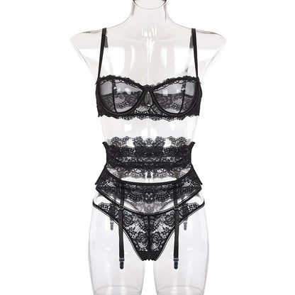 Yimunancy 3 pièces ensemble de Lingerie femmes Transparent Sexy ensemble de soutien-gorge dames dentelle Lingerie lingerie intime ensemble