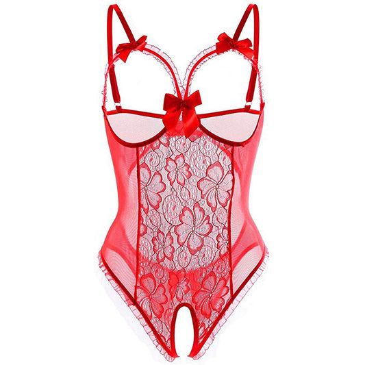 Lencería De Encaje Transparente, Peluche, Gorra Abierta, Pajarita, Sexy, Parte C