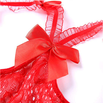 Lencería De Encaje Transparente, Peluche, Gorra Abierta, Pajarita, Sexy, Parte C