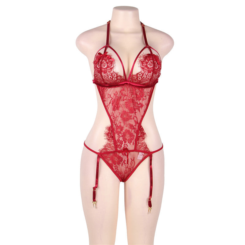 Lingerie grande taille pyjama une pièce sexy jarretière dentelle tentation