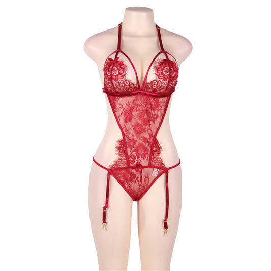 Lingerie grande taille pyjama une pièce sexy jarretière dentelle tentation