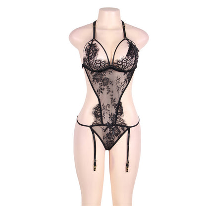 Lingerie grande taille pyjama une pièce sexy jarretière dentelle tentation