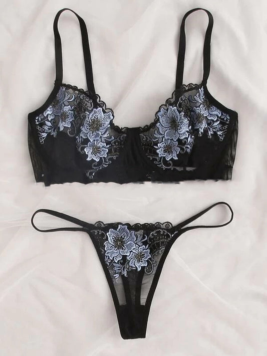 Ensemble de lingerie tentation sexy en dentelle brodée