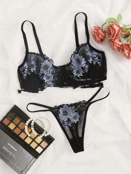 Ensemble de lingerie tentation sexy en dentelle brodée