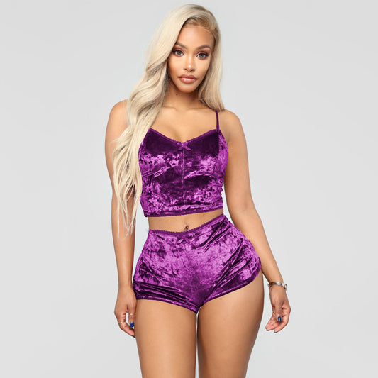 Lencería Sexy europea y americana Comercio exterior gran oferta ropa interior ajustada con cuello en V traje de dos piezas Multicolor