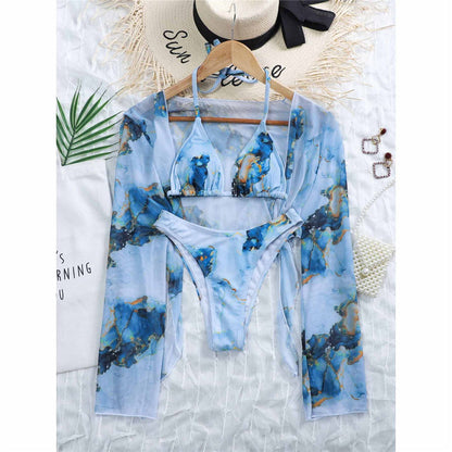 Ensemble trois pièces châle sexy à motif marbré tendance