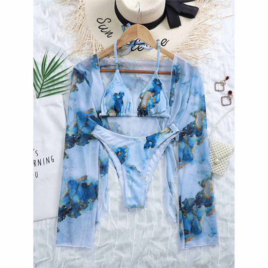 Ensemble trois pièces châle sexy à motif marbré tendance