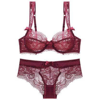 Soutien-gorge en dentelle européen et américain, sexy, bonnet fin, transparent, confortable, ensemble 9188