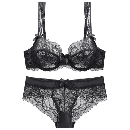 Soutien-gorge en dentelle européen et américain, sexy, bonnet fin, transparent, confortable, ensemble 9188