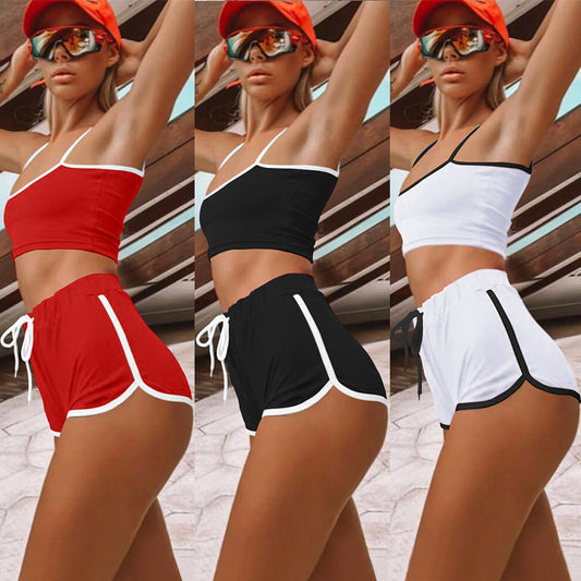 Ensemble deux pièces Sexy à bretelles et short taille haute, ensemble short à cordon de serrage pour femmes