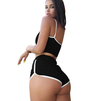 Ensemble deux pièces Sexy à bretelles et short taille haute, ensemble short à cordon de serrage pour femmes